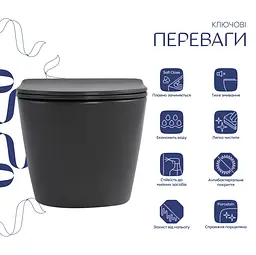 Унітаз підвісний Qtap Robin Ultra Quiet, Anthracite, з сидінням Slim Duroplast / Soft-close / Quick Release QTROB26AN48995 - мініатюра 2