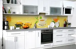 Вініловий кухонний фартух Happy Pocket Чай з Лимоном наклейка для кухні ПВХ Напої Жовтий Z181739