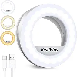 Компактна LED лампа-кільце RealPlus з кріпленням для телефону та ноутбука