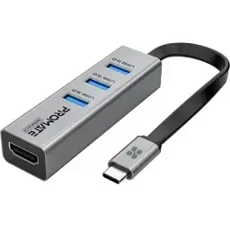 Концентратор Promate USB-C 4-in-1 порти Promate (mediahub-c3.grey) (mediahub-c3.grey)