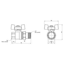 Кран кульовий "Американка" SD Plus 3/4" ВЗ прямий SD220NW20PN40 - мініатюра 2