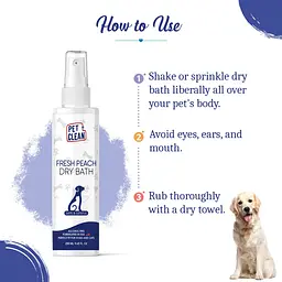 Сухий шампунь Pet Clean Dry Bath Fresh Peach для домашніх тварин з ароматом персику 250 мл - мініатюра 6
