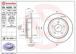 Диск гальмівний невентильований Jeep Wrangler II, Cherokee III 96-08р Brembo (08.A636.10)