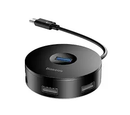 USB-хаб Baseus Airjoy round box HUB adapterType-C to USB3.0*1+USB2.0*3 10cm CAHUB-G01 Black - мініатюра 6