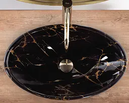Умивальник Rea Pamela Black Marble Shiny накладний REA-U5067, Чорний - мініатюра 5