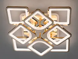 Стельова LED-люстра Diasha S8060/4+4G 3color з пультом і димером, золото, 130W, 7150 lm, квадратні акрилові плафони 49×49 см - мініатюра 4