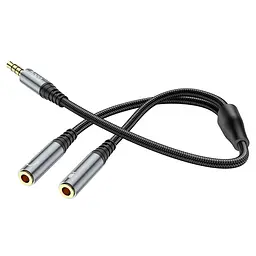 Кабель Hoco UPA21 2-in-1 3.5 headset audio adapter cable ( male to 2 female ) Metal Gray