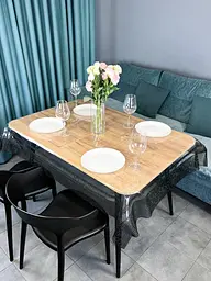 Скатертина силіконова з чорною стразовою стрічкою подвійною 250х110 см - мініатюра 2