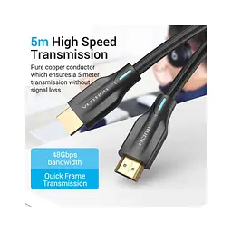 Кабель мультимедійний HDMI M to HDMI M 1.5m 8K60Hz cotton braided black Vention (AAUBG) - мініатюра 4