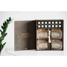 Подарунковий набір Whiskey Stones камені для віскі в дерев'яному пеналі №4 + 4 склянки Bohemia Diamond + щипці + мішечок - мініатюра 2