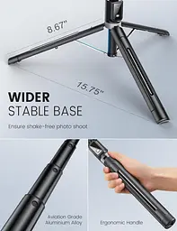 ANXRE 60-дюймовий штатив для телефону Selfie Stick з пультом дистанційного керування, портативний штатив для мобільного телефону - мініатюра 2