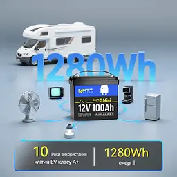 Акумулятор WattCycle LiFePO4 12V(12.8/100Ah/1280Wh) (WT12V100AH100MINIBT) [164623] - мініатюра 3