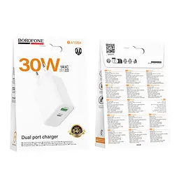 Мережевий зарядний пристрій BOROFONE BA108A Stellar PD30W+QC3.0 charger (EU) Білий - мініатюра 2