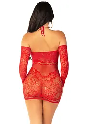Мінісукня із сітки з мереживними акцентами Leg Avenue Seamless Off The Shoulder Mini Dress One Size, Red - мініатюра 3