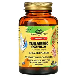 Куркума екстракт кореня, Turmeric, 60 вегетаріанських капсул (400 мг у капсулі) Solgar vit0003013