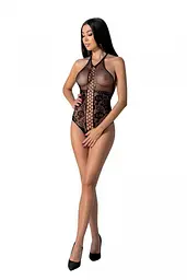 Бодистокінг з імітацією корсетної шнурівки Passion BS094, One Size, чорний, квітковий візерунок, з доступом