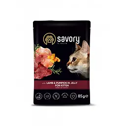 Вологий корм Savory для кошенят, ягня з гарбузом в желе, пауч, 85 г - мініатюра 5