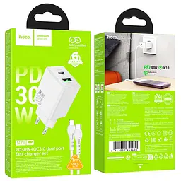МЗП Hoco N71 Nuevo PD30W+QC3.0 (1USB-A/1C) + кабель Type-C to Lightning White - мініатюра 4