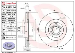 Диск тормозной передний вентилируемый Audi A4 B7, A4 B6 00-10г Brembo ( 09.A815.11 )