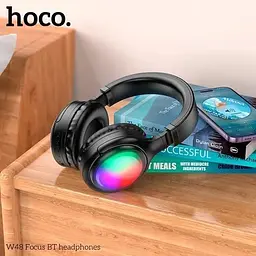 Накладні бездротові навушники Hoco W48 Focus BT гарнітура з підсвічуванням RGB чорні - мініатюра 2