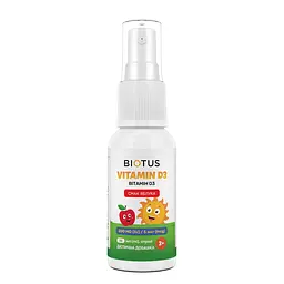 Вітамін D3, Vitamin D3, спрей для дітей, смак яблука, 200 МО/5 мкг, 30 мл Biotus vit0003347
