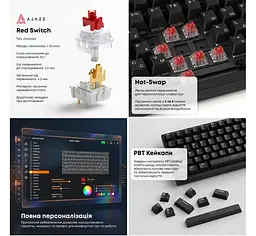 Клавіатура ігрова механічна Ajazz AK-820RB Black USB Red Switch - мініатюра 5