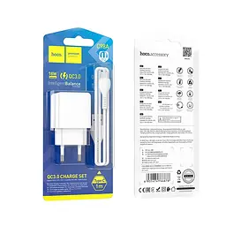 Зарядний комплект Hoco C98A Type-C cable Proton 1 USB 18W білий - мініатюра 3