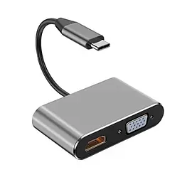 Концентратор Qukam Type-C 4 в 1 адаптер type-c 3.0 до 4K HDMI HDTV VGA USB 3.0 PD розгалужувач швидкої зарядки Серый