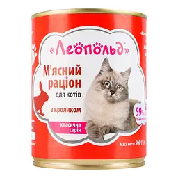 Вологий корм Леопольд м'ясний раціон з кроликом для котів 360 г