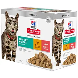 Вологий корм Hill's SP Adult Perfect Weight для підтримання оптимальної ваги дорослих котів, з куркою та лососем, пауч, 85 г х 12 шт.