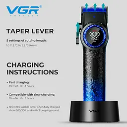 Машинка для стрижки VGR V-001 Blue (10 насадок) 4600 mAh LED дисплей - мініатюра 4