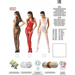 Бодістокінг Passion BS052 Red, комбінезон, імітація корсета з підтяжками, панчох і трусиків - мініатюра 5