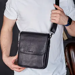 Месенджер із клапаном через плече 24х20х6, шкіряна барсетка Tiding Bag TD-20033 чорна 200 мм - мініатюра 3