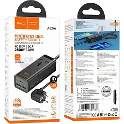Мережевий подовжувач Hoco AC9A Talent PD30W (1C2A with 1 socket) Desktop Charger Black - мініатюра 6