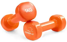 Гантелі вінілові PowerPlay 4125 Achilles 2*1 кг Помаранчеві 2 шт + Гумка для фітнесу 7,5 кг (PP_4125_1kg_2in) - мініатюра 2