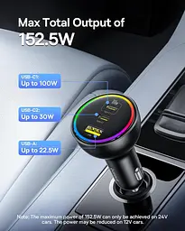 Автомобільний зарядний адаптер Baseus 152.5 W BSCC-ZX-CCL 2C+U з кабелем чорне - мініатюра 7