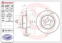 Диск гальмівний задній невентильований Ford Tourneo, Transit 02-13р Brembo (08.A297.11)