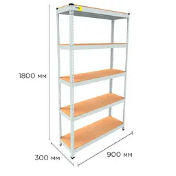 Металевий стелаж Emby Light Series (розмір 1800х900x300мм) 5 полиць ДСП до 100кг Білий - мініатюра 2