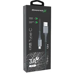 Дата кабель USB 2.0 AM to Type-C 1.2m Grey Grand-X (FC-12G) - мініатюра 4