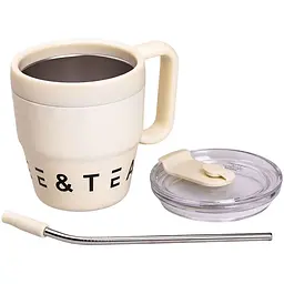 Термочашка Coffee &amp; Tea 480 мл з трубочкою і подвійним відкриванням, білий Yiwu HP-14-23BE - мініатюра 5