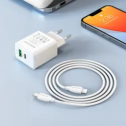 МЗП Borofone BA67A PD20W+QC3.0 (1USB-A/1C) + кабель Type-C to Lightning Білий - мініатюра 5