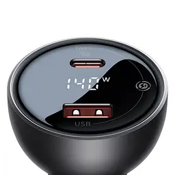 Автомобільний ЗП Baseus Digital Display 140W USB + Type-C + Кабель Type-C to Type-C 240 W (1 м) чорний - мініатюра 2