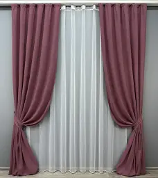 Комплект штор з тюлем VR-Textil Мікровелюр Petek, пурпурний з білим, 2 штори 200×270 см + тюль 500×270 см, арт. 71-034/6