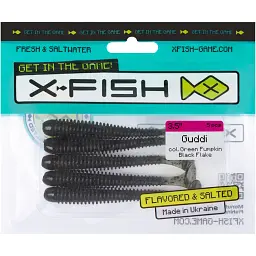 Силікон X-Fish Guddi 3.5" Green Pumpkin Black Flake (5шт/уп) - мініатюра 2