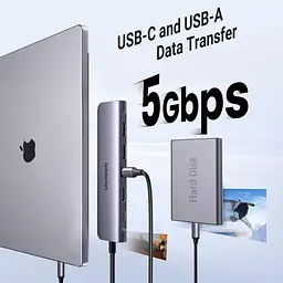 Концентратор Ugreen USB-C 7-in-1 2xUSB 3.0 + USB-C PD100W + HDMI 4K30Hz + SD/TF black (15214) - мініатюра 6