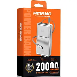 Портативний ЗП Power Bank Amaya APB-F231 45W with display and cable 20000 mAh Silver - мініатюра 2