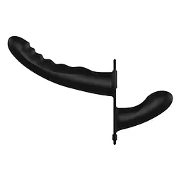 Страпон з подвійним дилдо Ouch! Dual Silicone Ribbed Strap-On, регульований, чорний - мініатюра 2