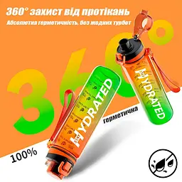 Спортивна пляшка для води Hydrated 1000 мл, фітнес пляшка в зал для фітнесу, велика фляга оранжево-зелена - мініатюра 4