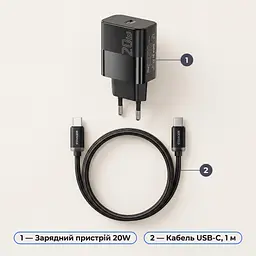 Комплект Essager: зарядний пристрій 20W (USB-C) + кабель USB-C-USB-C, EU, чорний - мініатюра 6