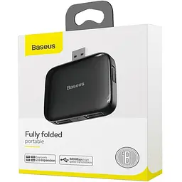 Мультипортовий адаптер USB Хаб Baseus Fully Folded Portable USB-A to 4 USB2.0 CAHUB-CW01 Black - мініатюра 3